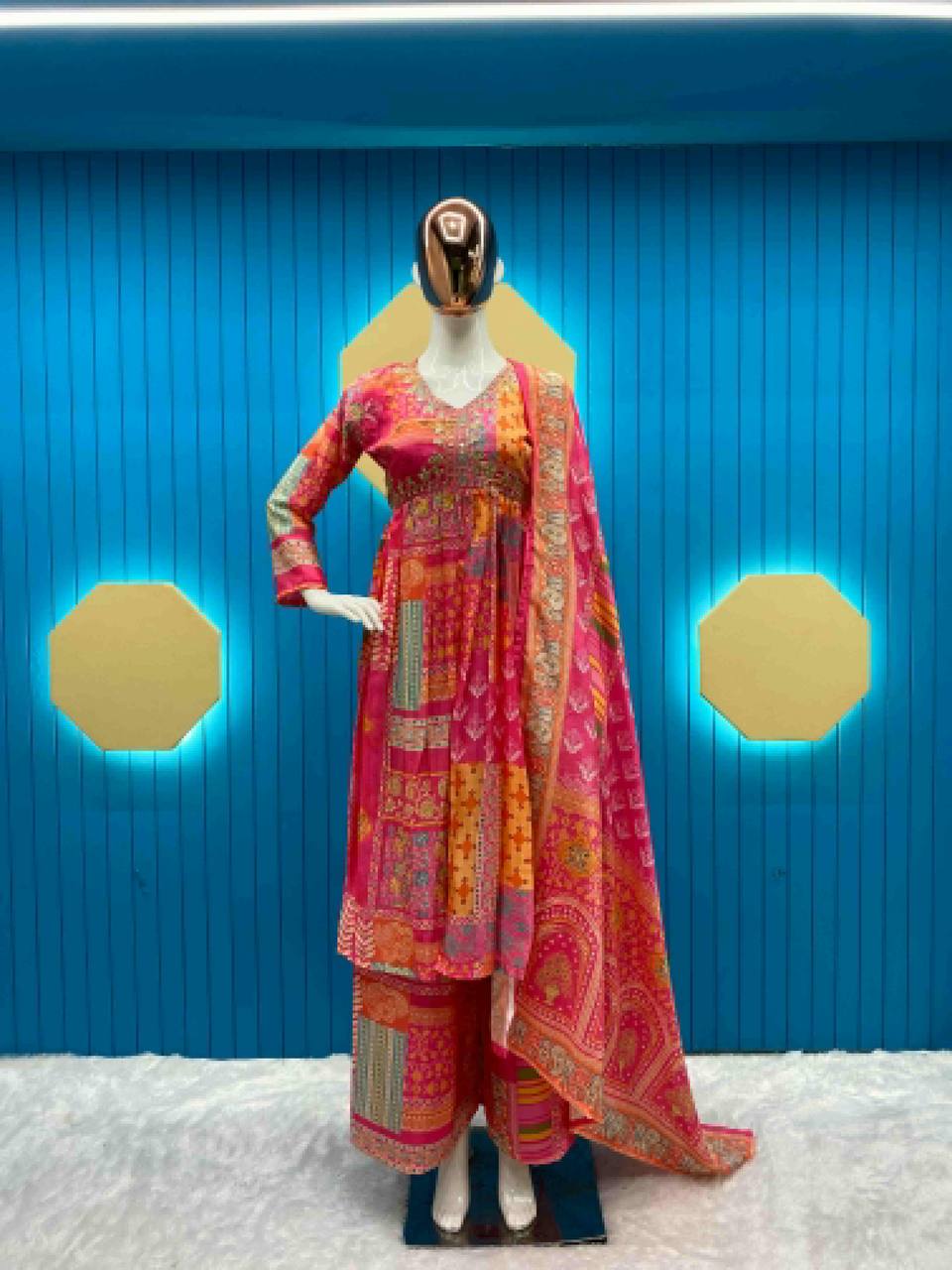 Multi Color Embroidery Work Kurti With Sharara Suit