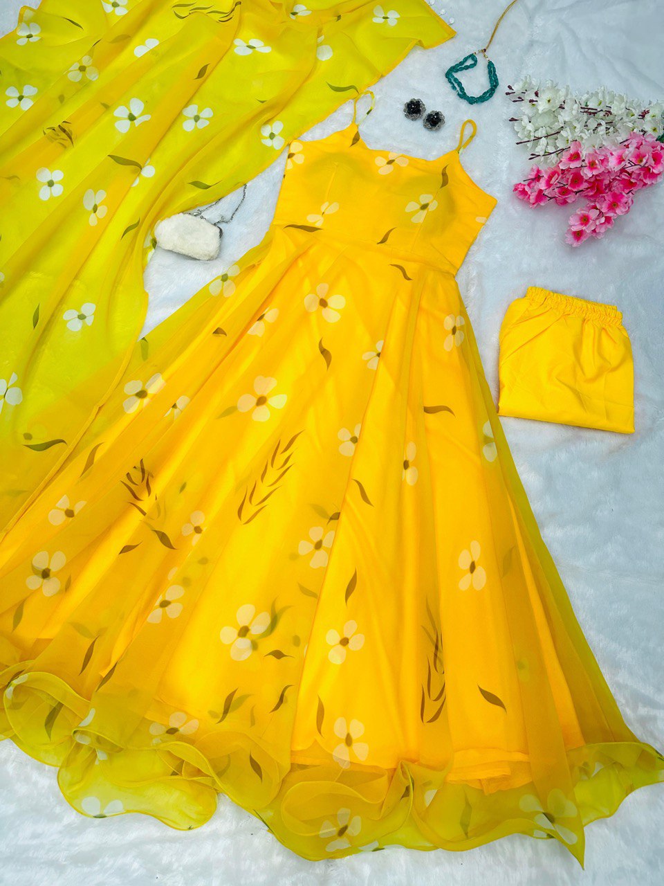 Anarkali Style Yellow Digital Printed Stitched Gown