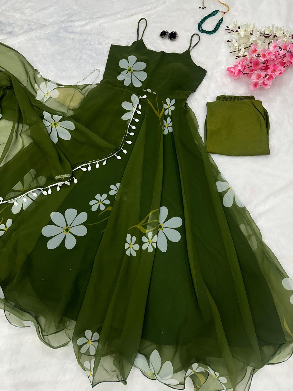 Anarkali Style Green Digital Printed Stitched Gown
