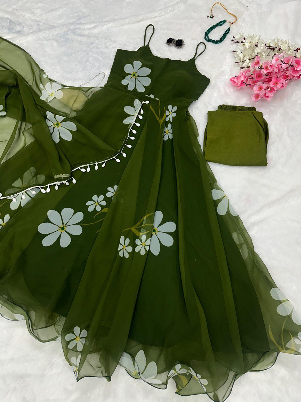 Anarkali Style Green Digital Printed Stitched Gown