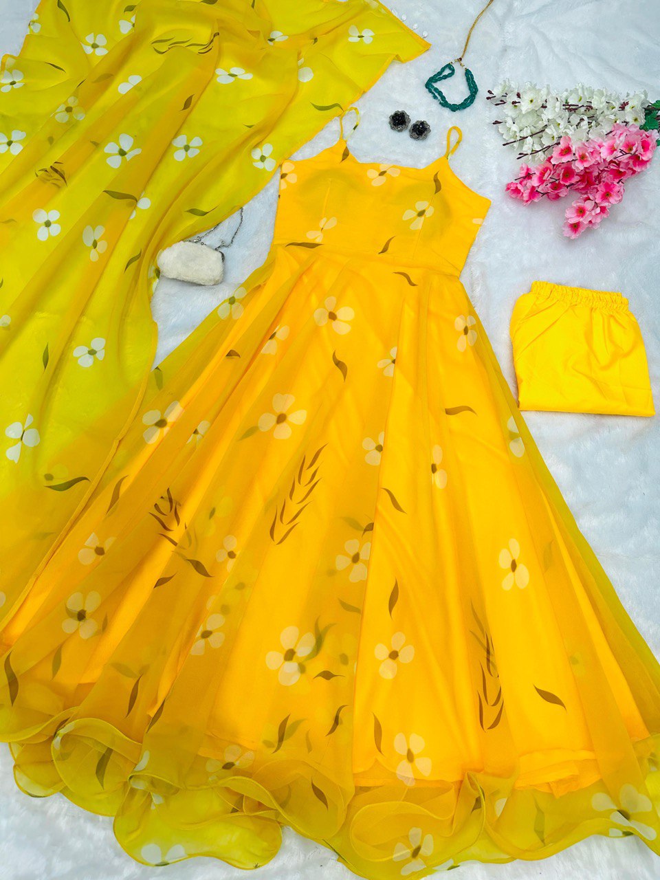 Anarkali Style Yellow Digital Printed Stitched Gown