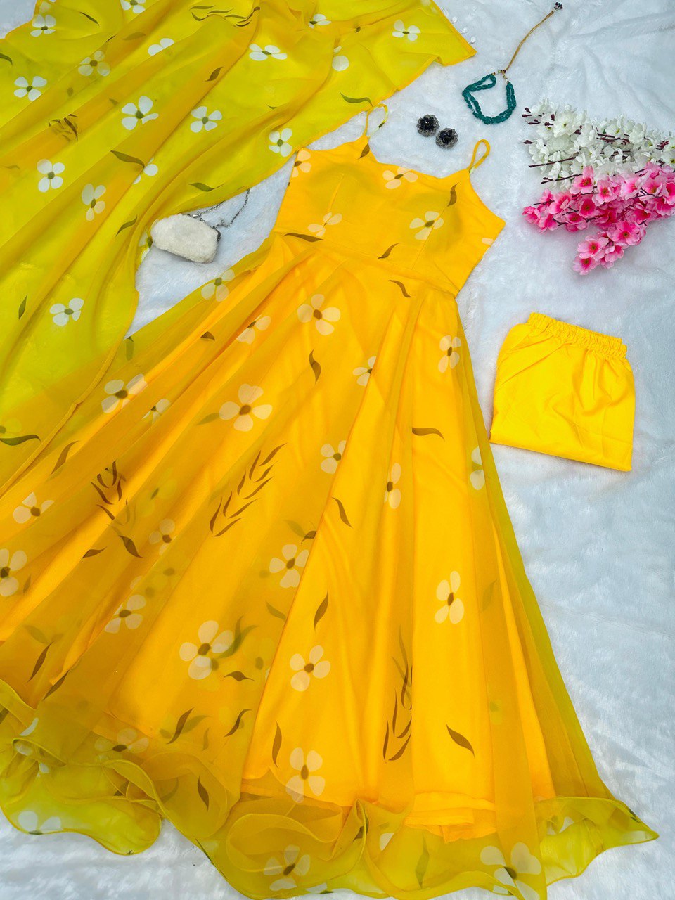Anarkali Style Yellow Digital Printed Stitched Gown