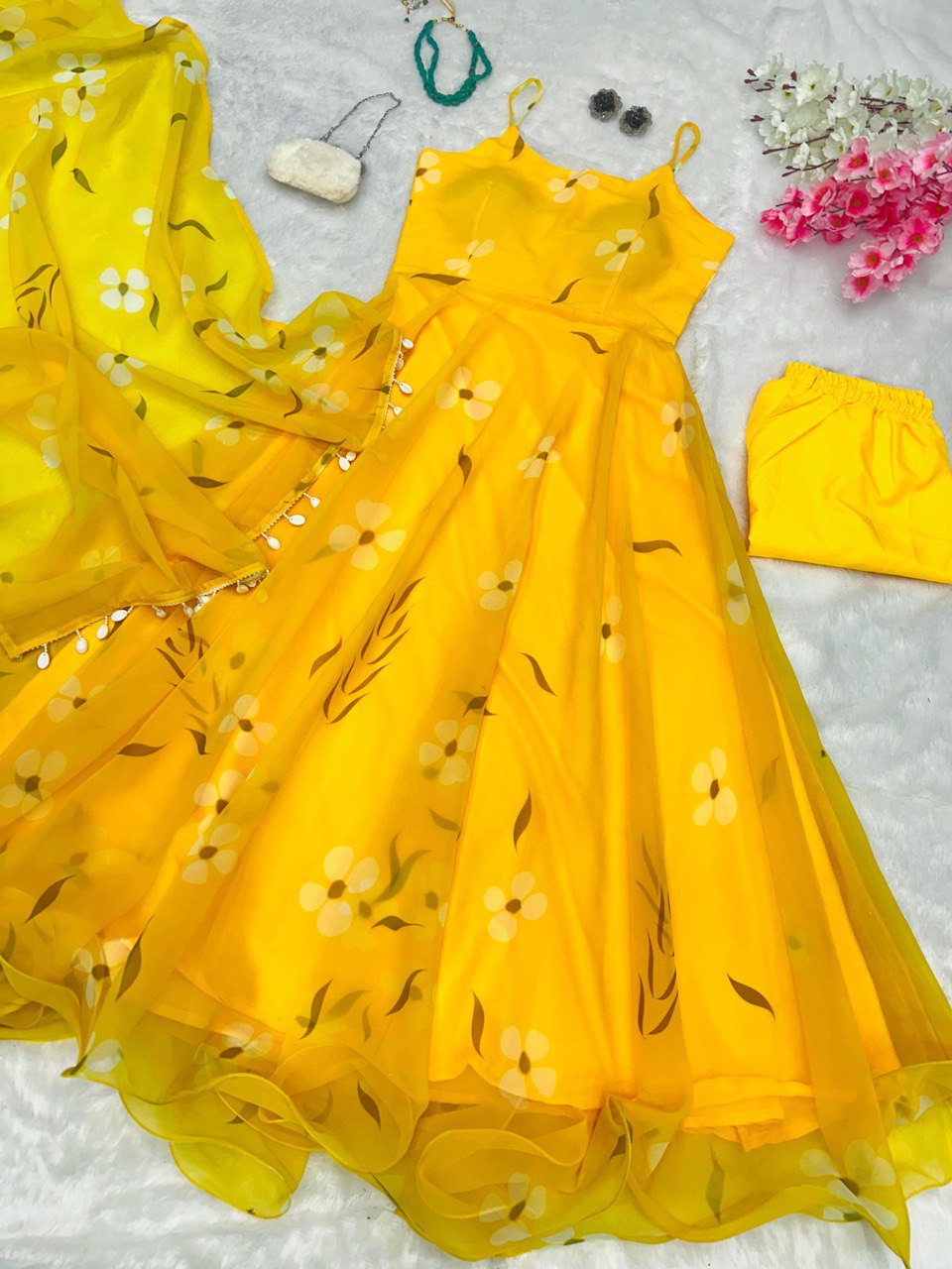 Anarkali Style Yellow Digital Printed Stitched Gown