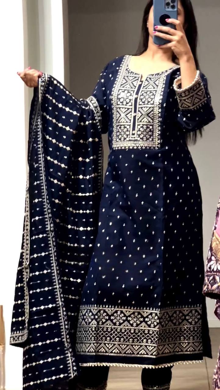 Presenting Blue Color Sequence Work Salwar Suit