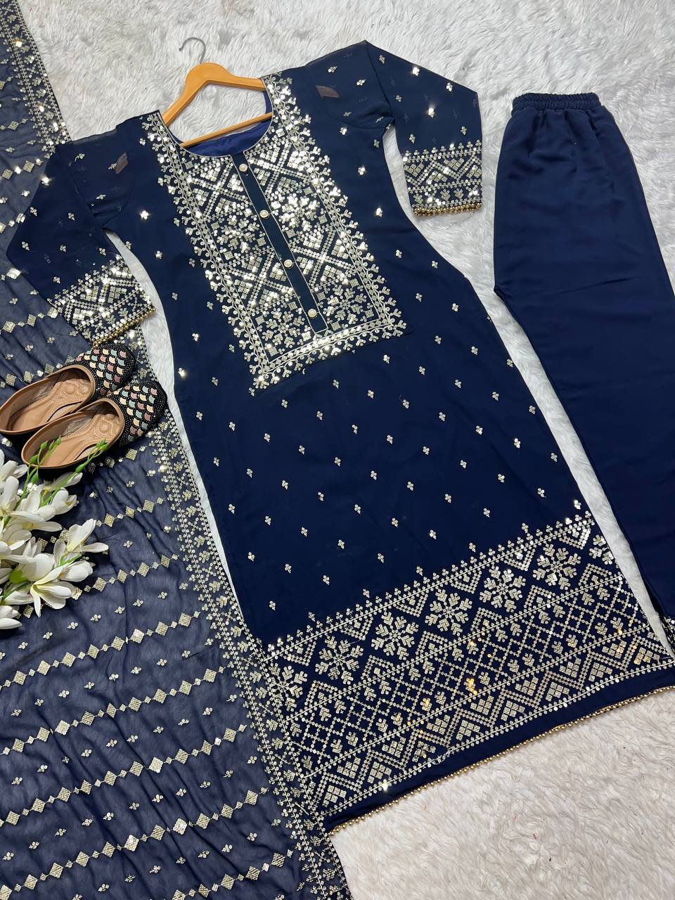 Presenting Blue Color Sequence Work Salwar Suit