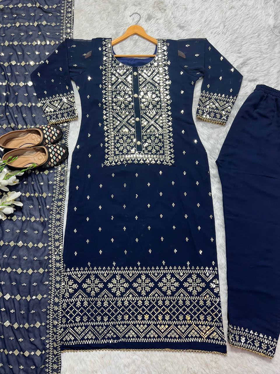 Presenting Blue Color Sequence Work Salwar Suit