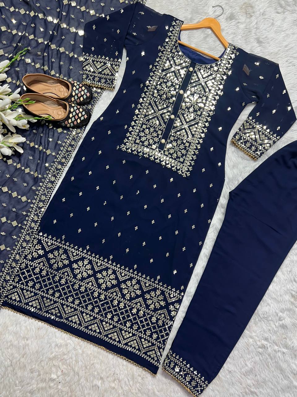 Presenting Blue Color Sequence Work Salwar Suit