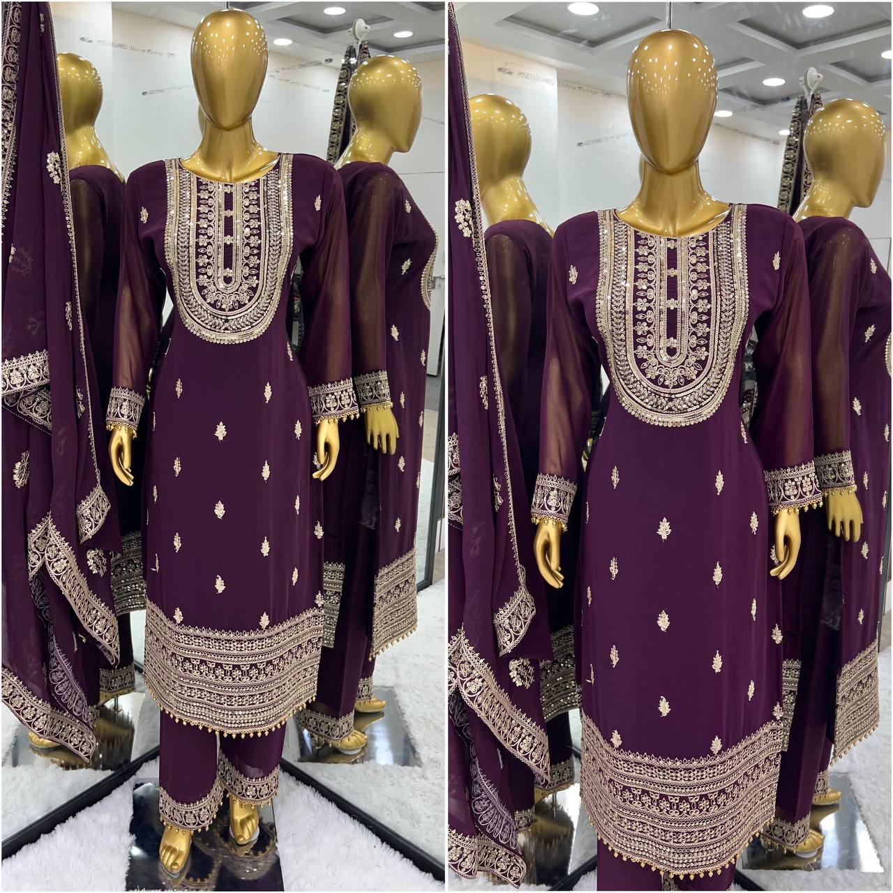 Admiring Purple Color Sequence Embroidery Work Palazzo Suit