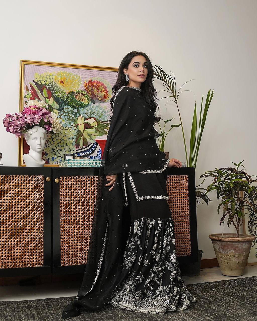 Festive Wear Black Color Embroidery Work Sharara Suit