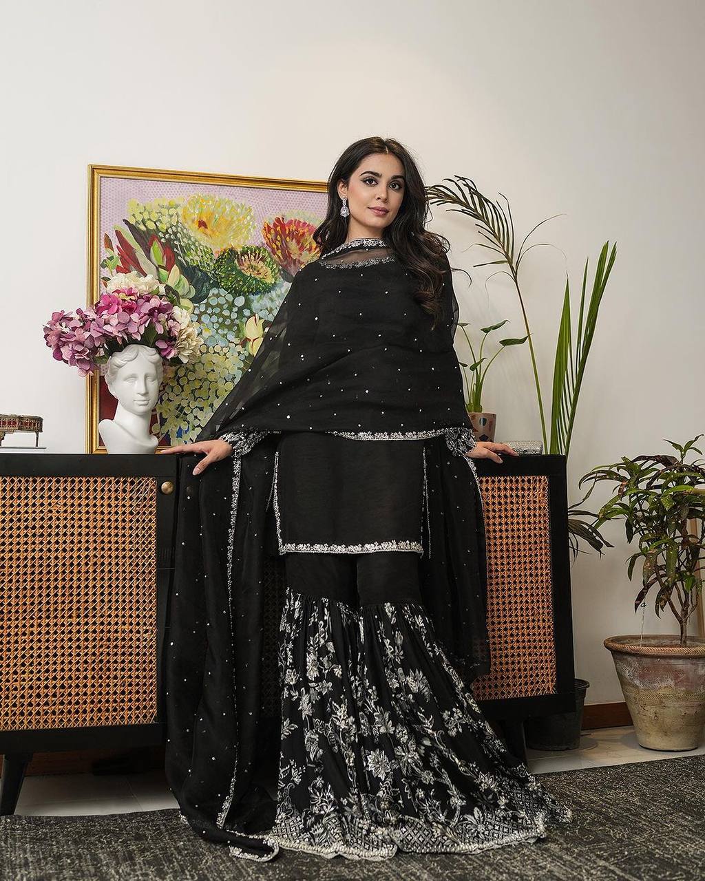 Festive Wear Black Color Embroidery Work Sharara Suit