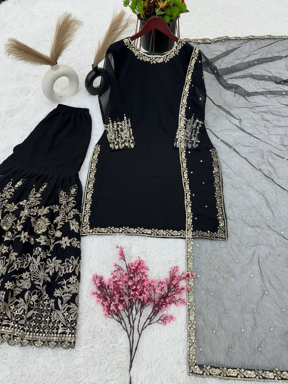 Festive Wear Black Color Embroidery Work Sharara Suit