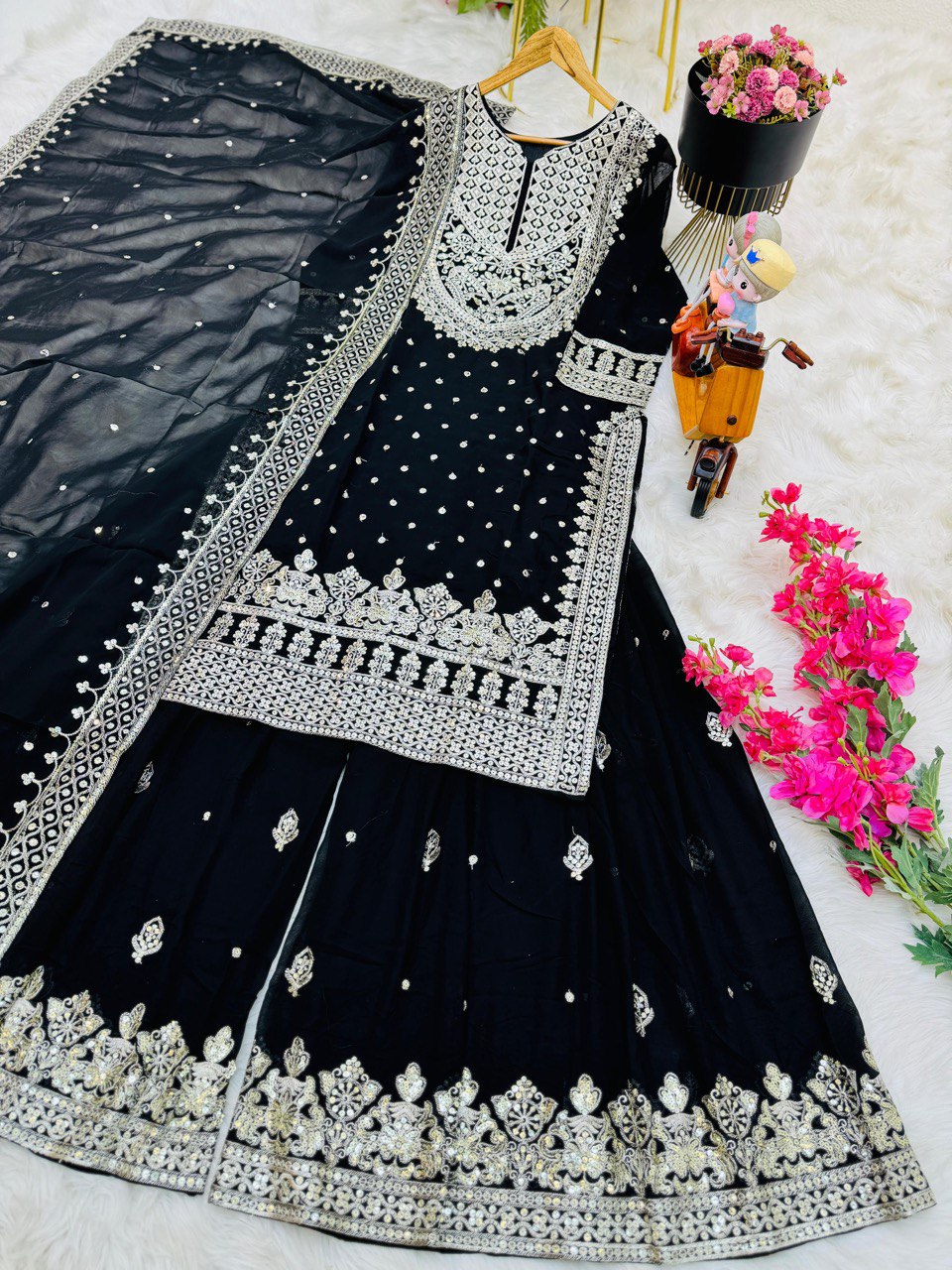 Demanding Black Color Georgette Sharara Suit