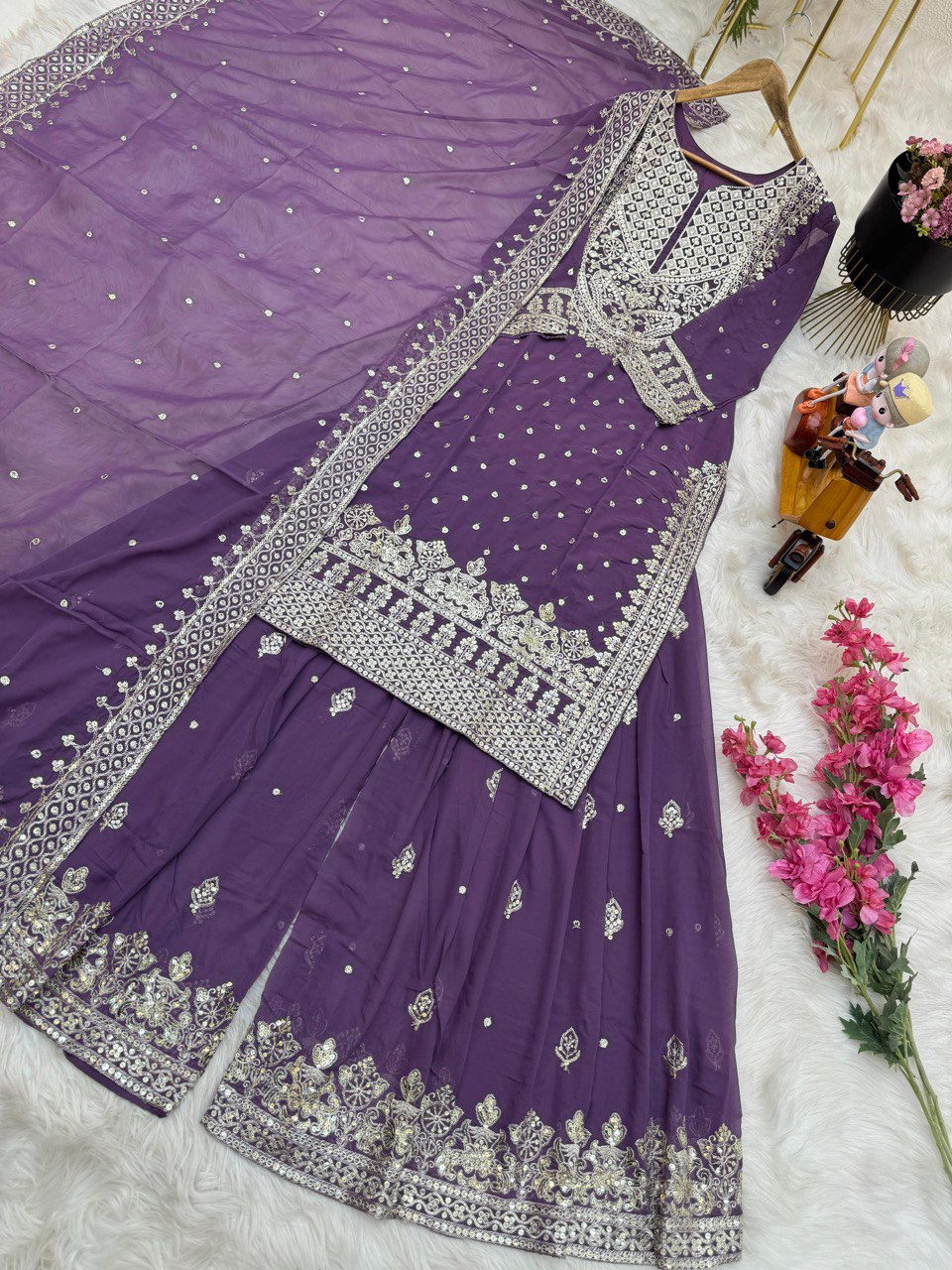 Demanding Lavender Color Georgette Sharara Suit