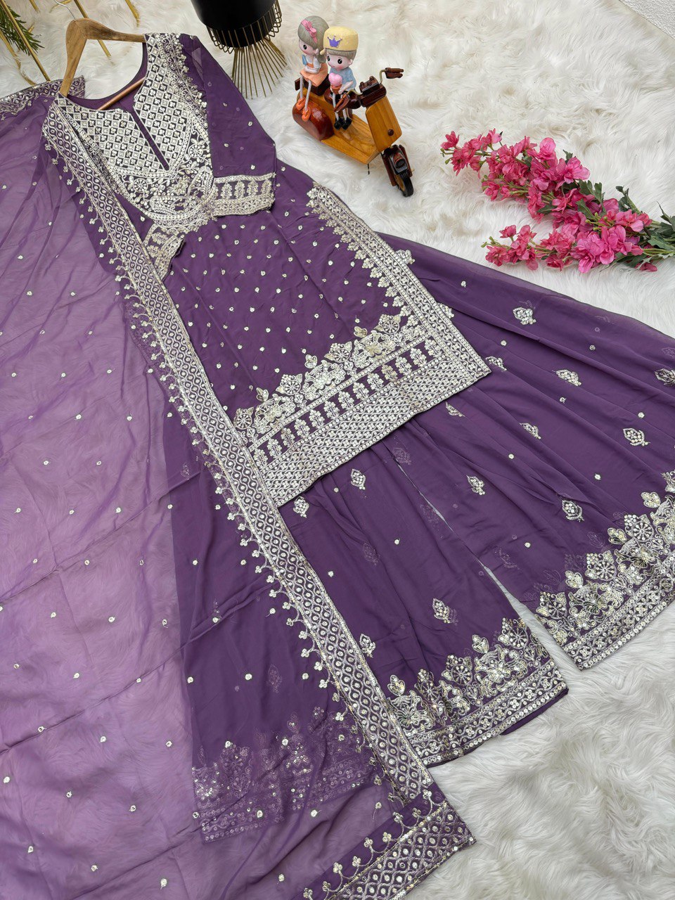 Demanding Lavender Color Georgette Sharara Suit