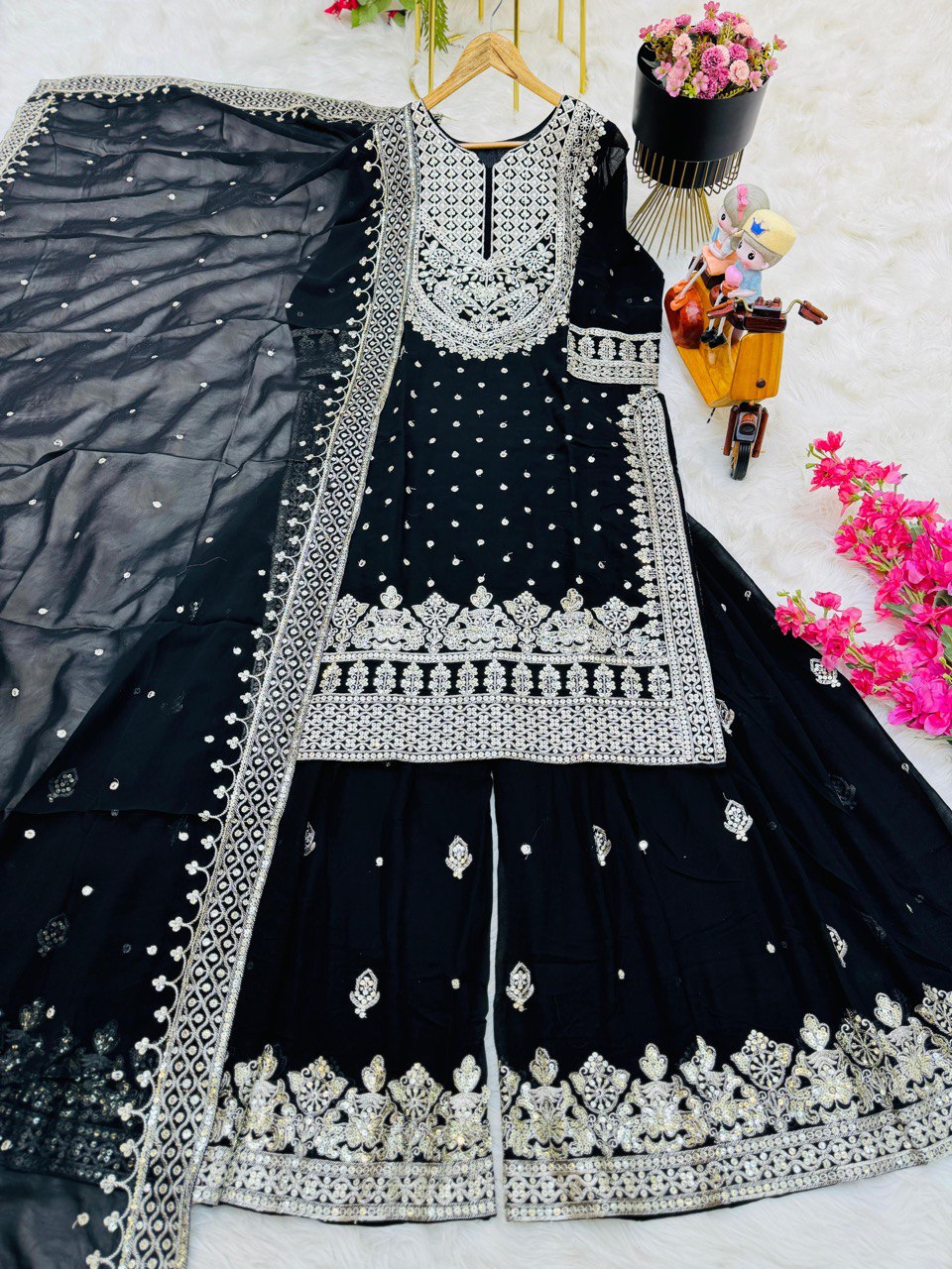 Demanding Black Color Georgette Sharara Suit