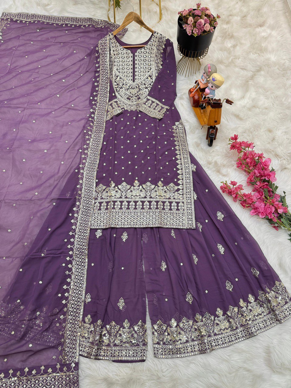 Demanding Lavender Color Georgette Sharara Suit