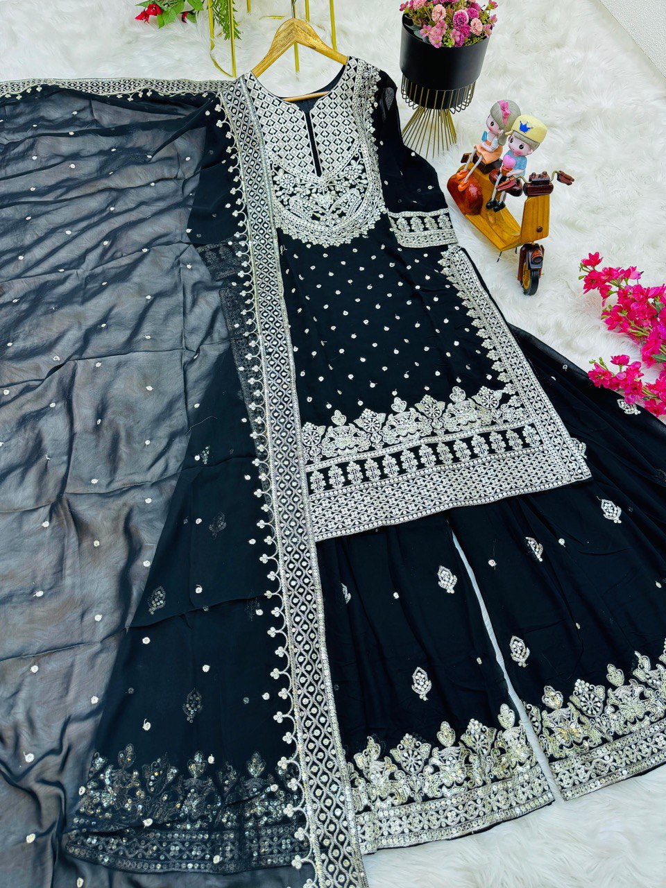 Demanding Black Color Georgette Sharara Suit