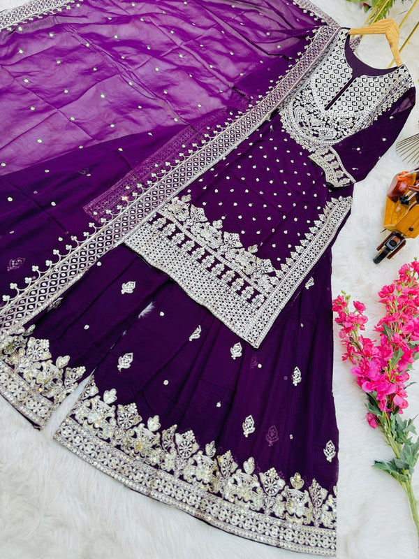 Demanding Purple Color Georgette Sharara Suit