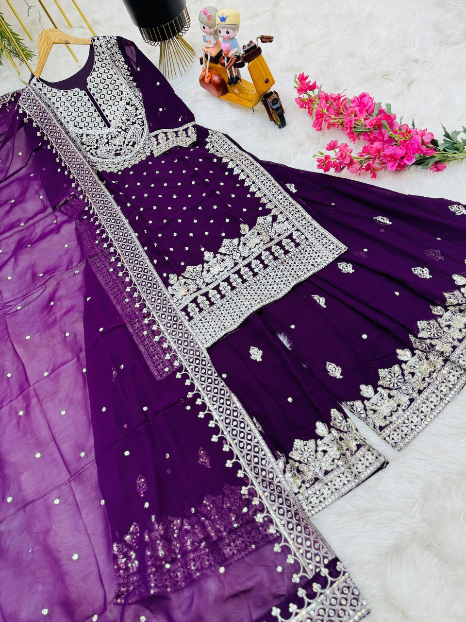 Demanding Purple Color Georgette Sharara Suit