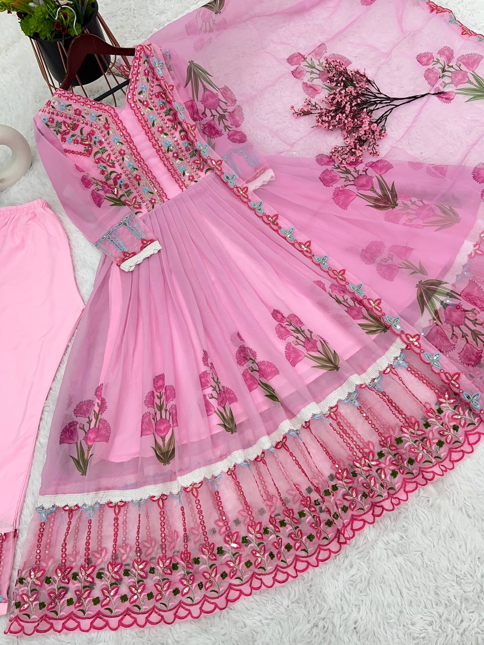 Terrific Pink Color Digital Print Work Anarkali Suit