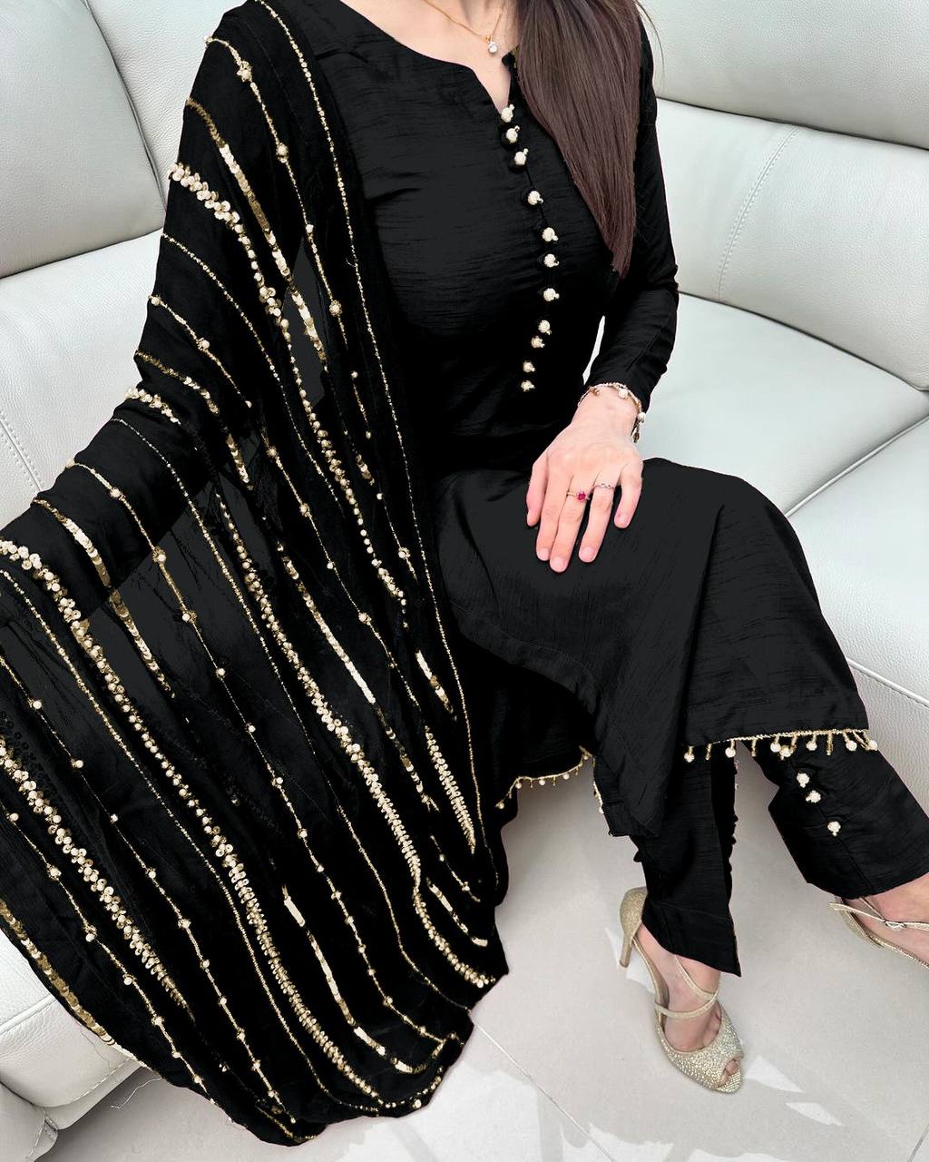 Beautiful Look Black Color Designer Kurti Pent With Dupatta