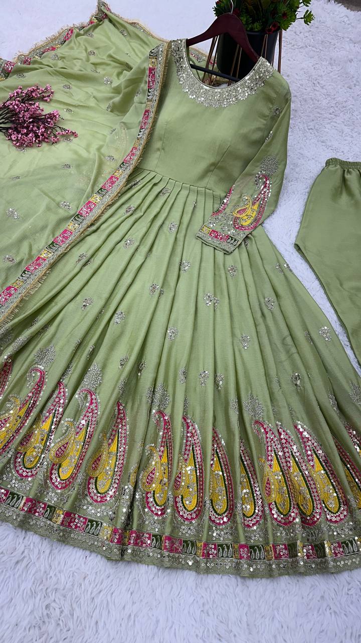 Exclusive Pista Color Thread Sequence Work Gown