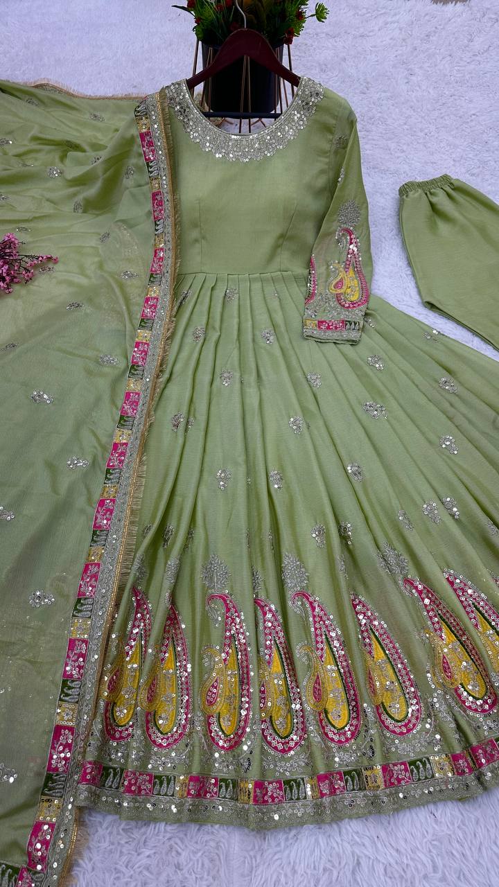 Exclusive Pista Color Thread Sequence Work Gown