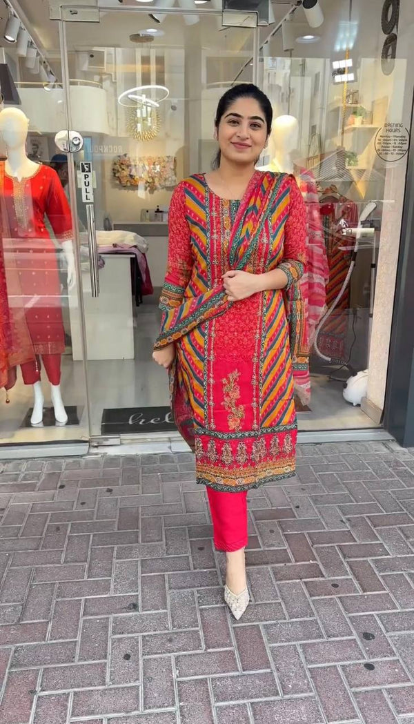 Stunning Red Color Multi Print Salwar Suit