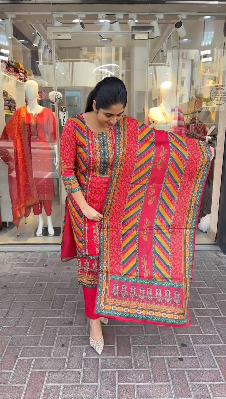 Stunning Red Color Multi Print Salwar Suit