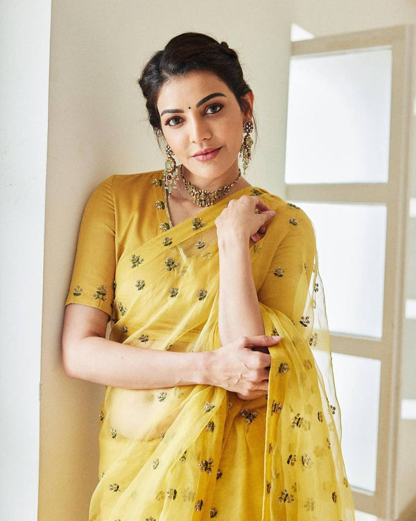 Opulent Yellow Color Sequence Thread Work Saree