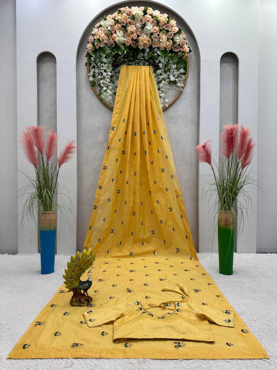 Opulent Yellow Color Sequence Thread Work Saree