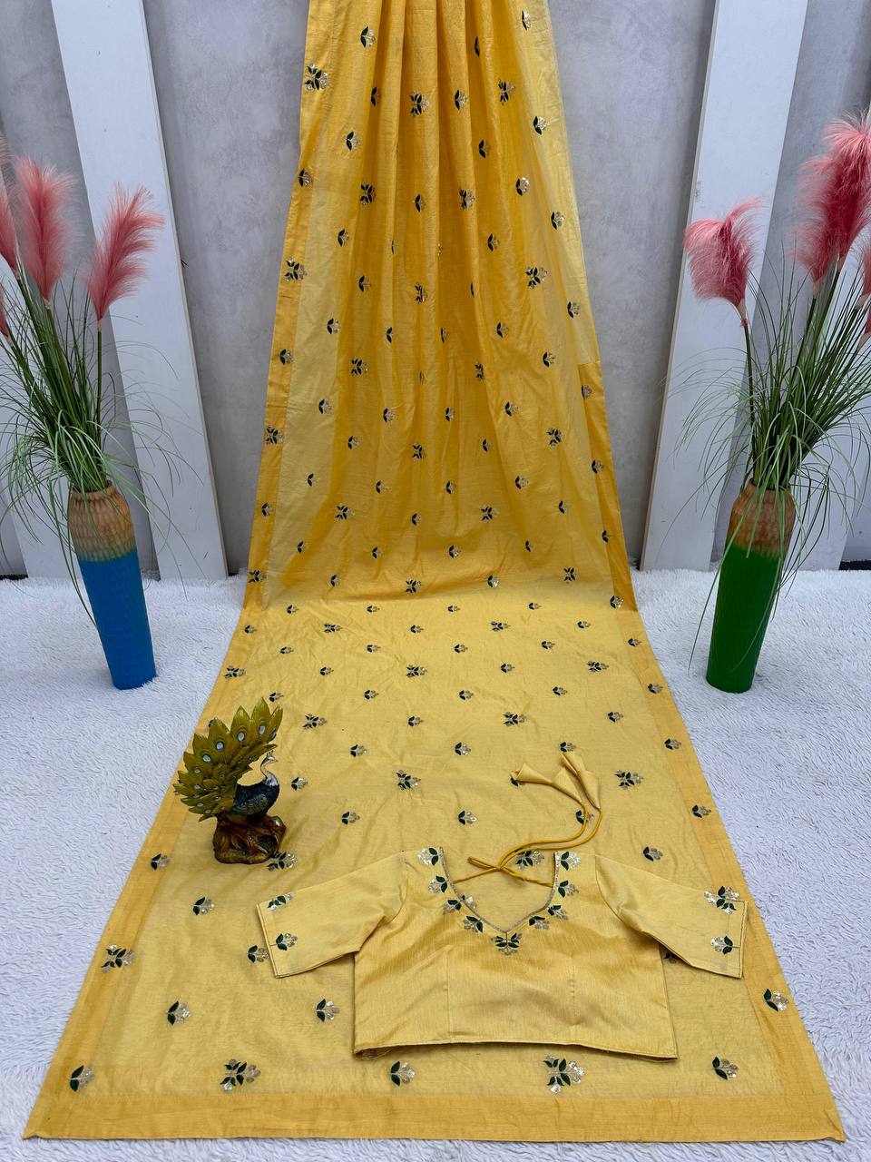 Opulent Yellow Color Sequence Thread Work Saree