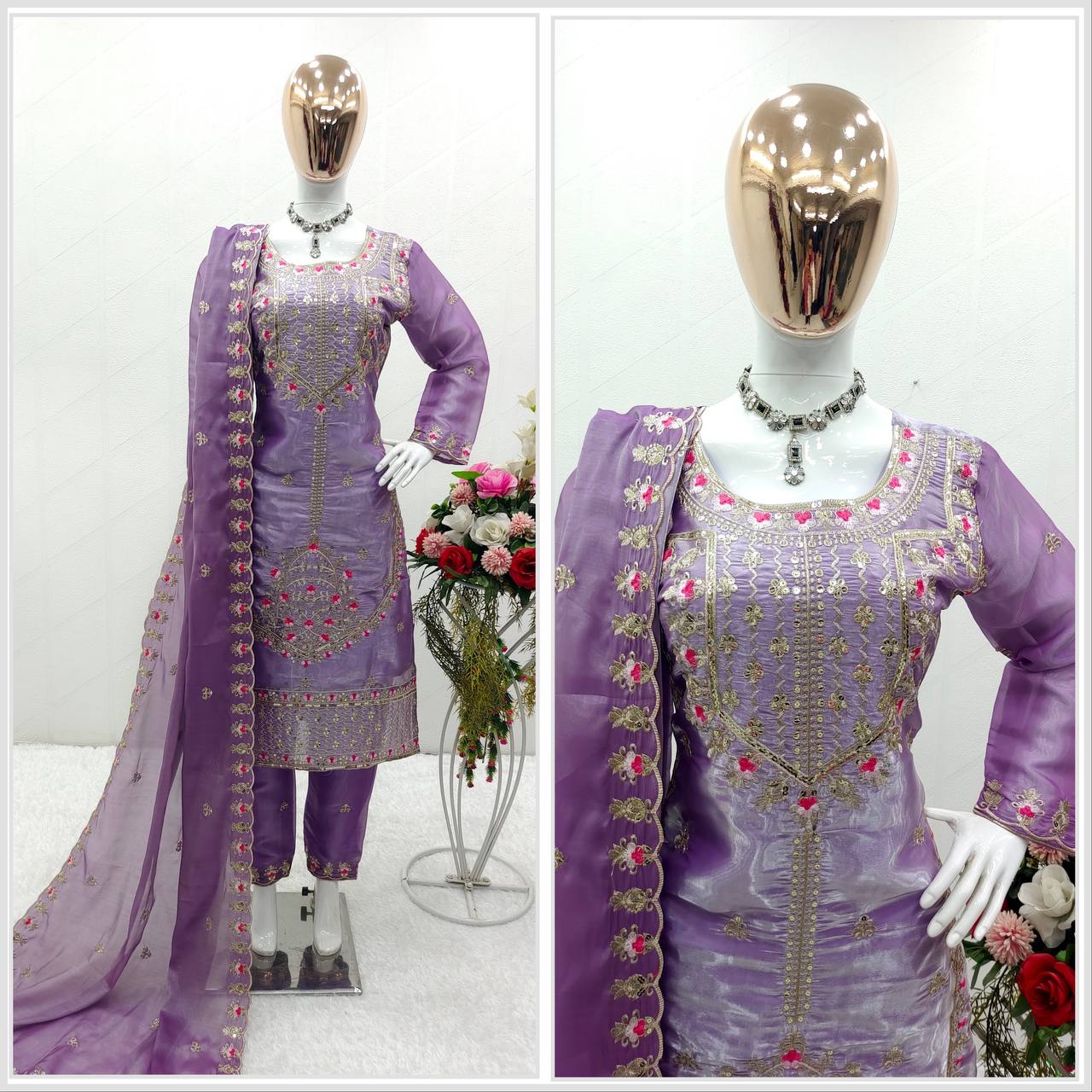 Superhit Lavender Color Shining Silk Salwar Suit