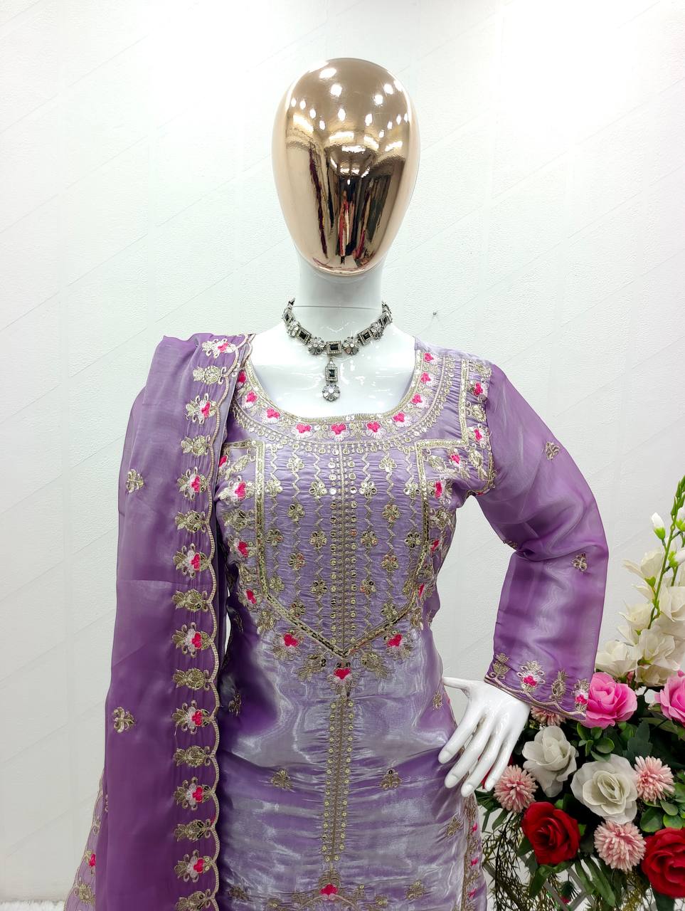 Superhit Lavender Color Shining Silk Salwar Suit