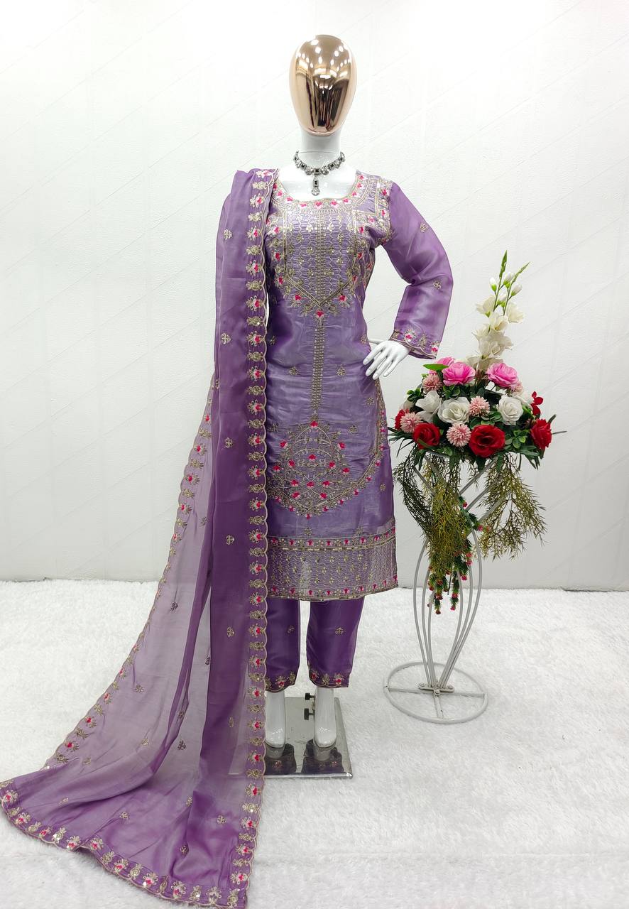 Superhit Lavender Color Shining Silk Salwar Suit