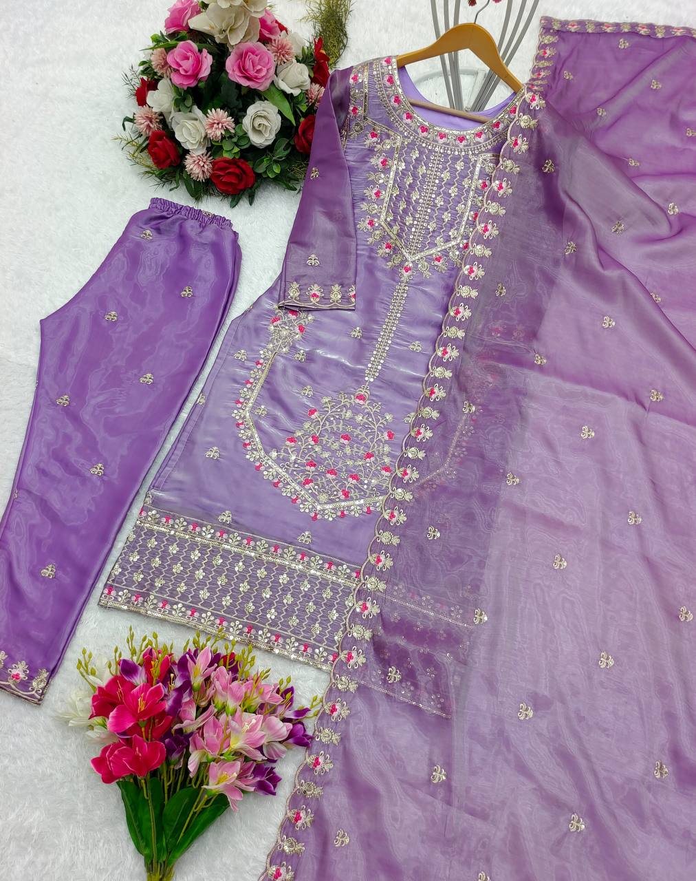 Superhit Lavender Color Shining Silk Salwar Suit