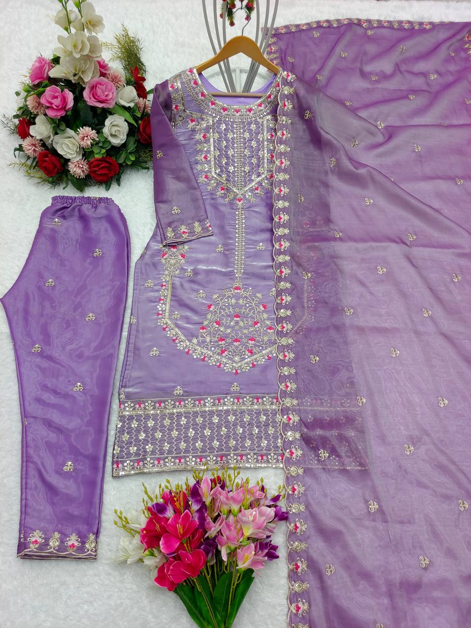 Superhit Lavender Color Shining Silk Salwar Suit