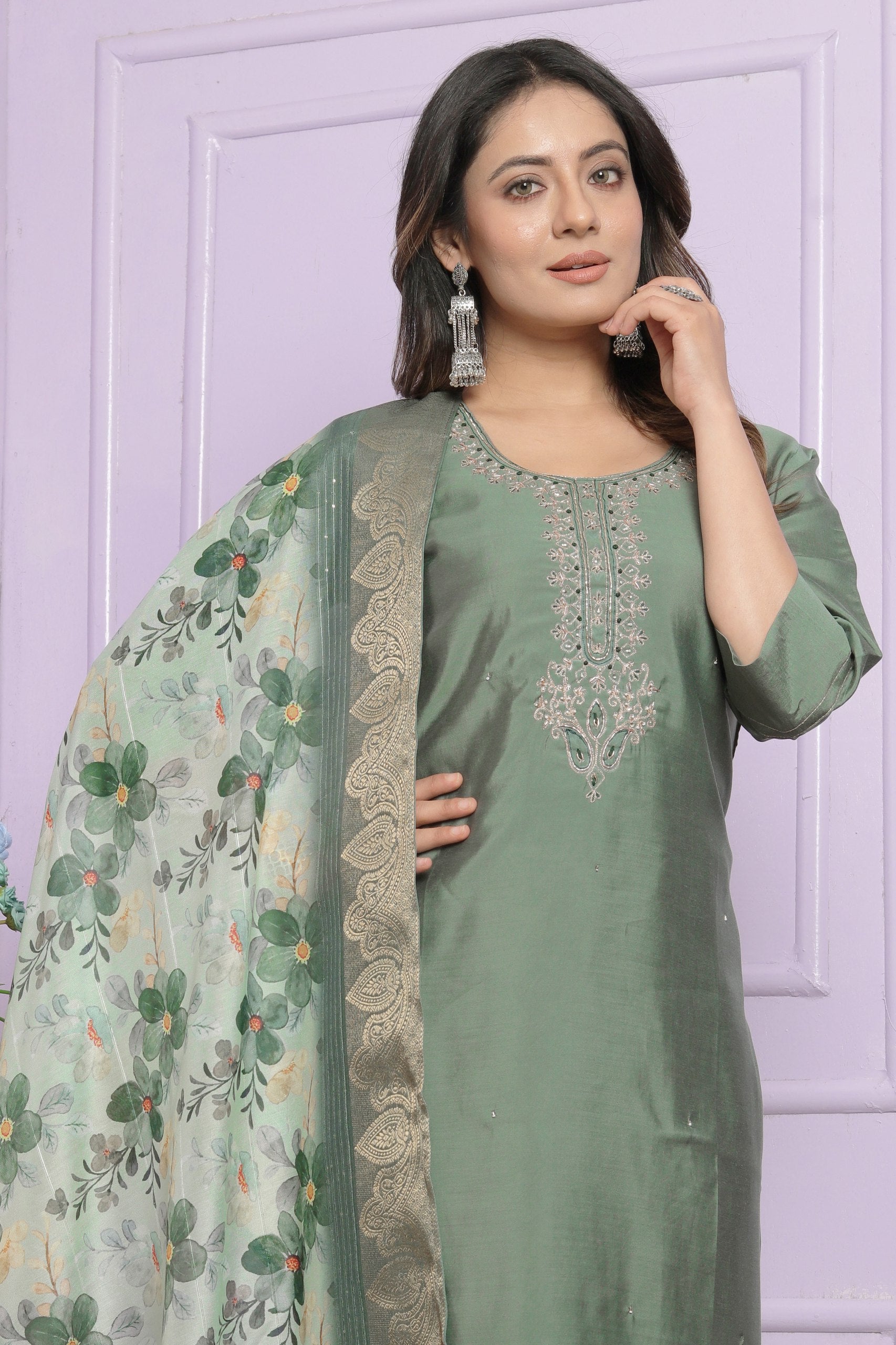 Opulent Pista Green Kurti Set With Organza Dupatta