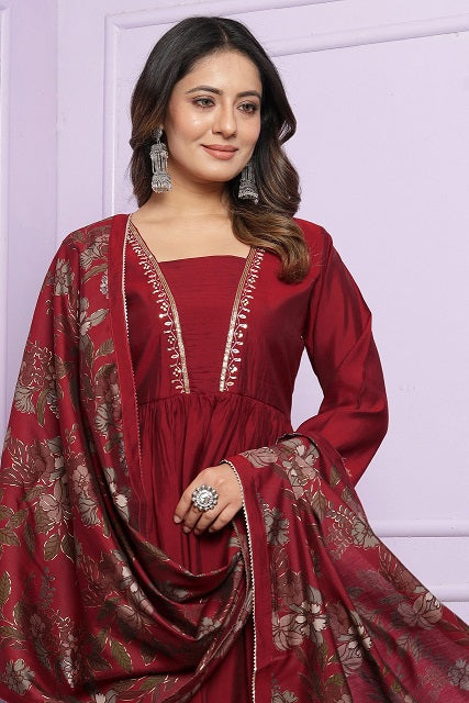 Good Looking Red Color Afghani Style Suit