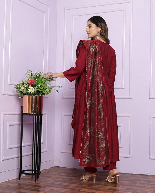 Good Looking Red Color Afghani Style Suit