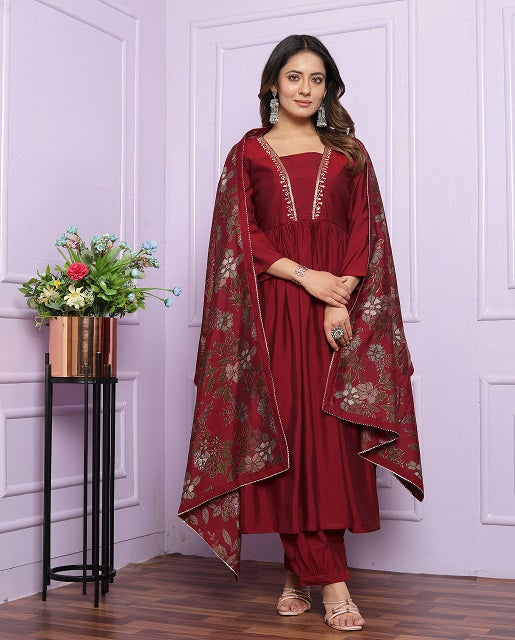 Good Looking Red Color Afghani Style Suit