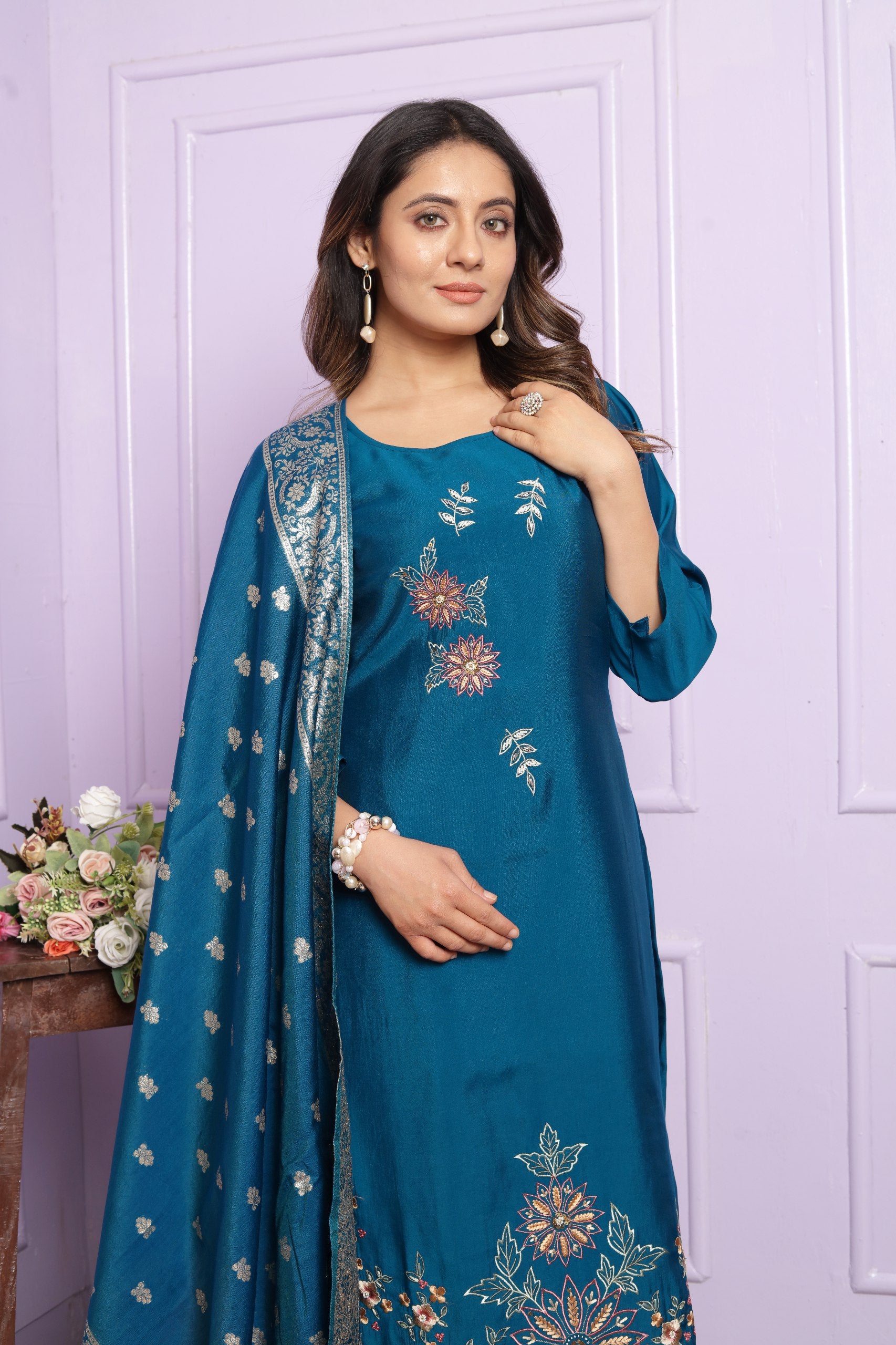 Terrific Blue Salwar Suit With Banarasi Dupatta