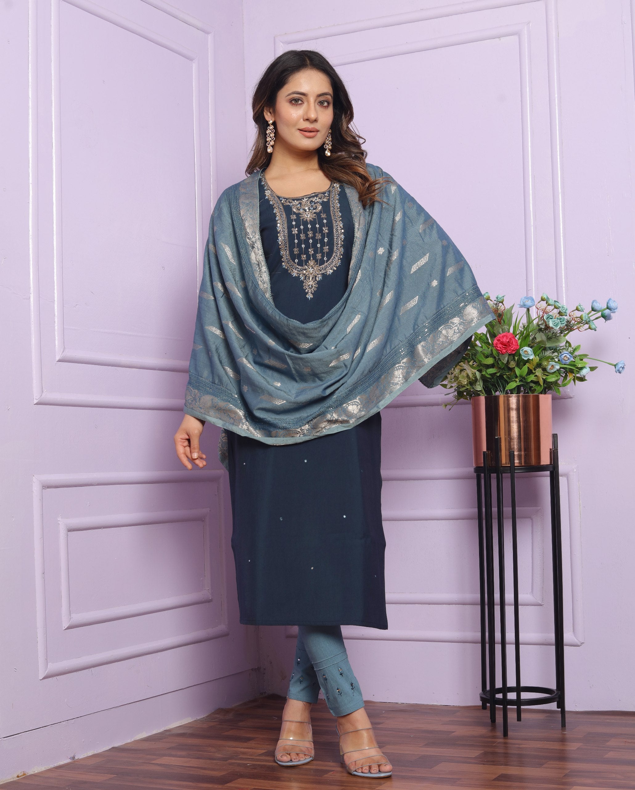 Fantastic Blue Color Salwar Suit Jacquard Dupatta