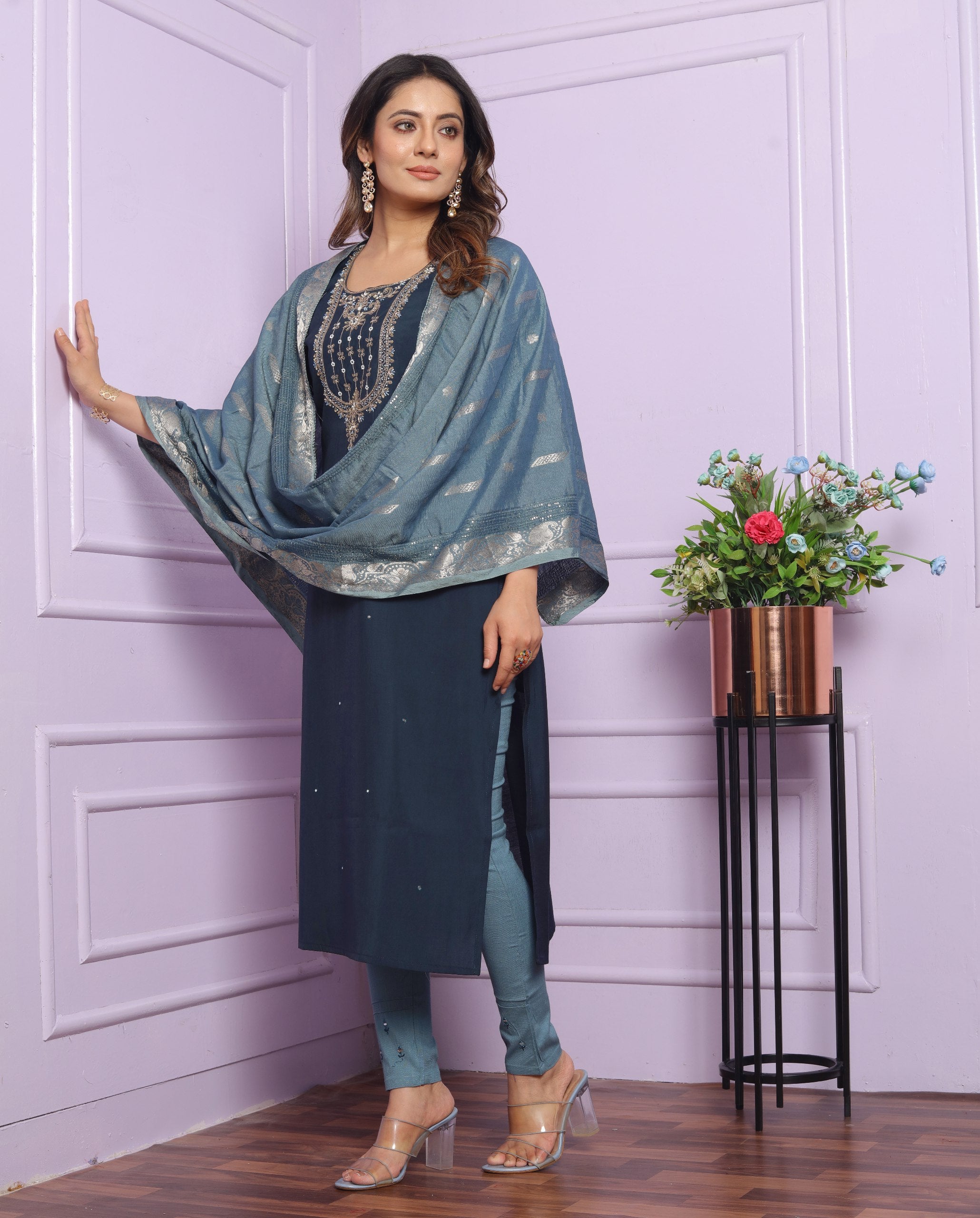 Fantastic Blue Color Salwar Suit Jacquard Dupatta