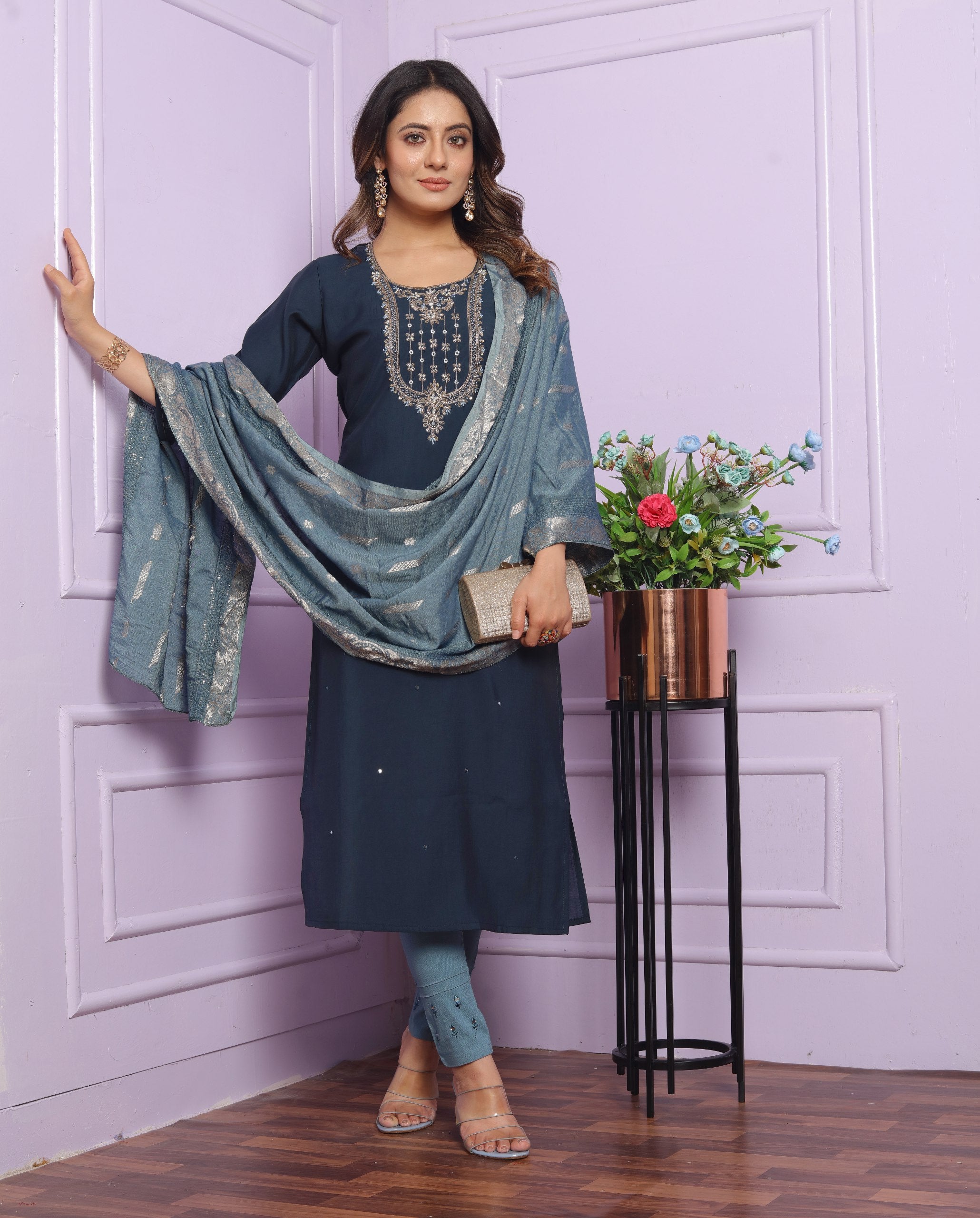 Fantastic Blue Color Salwar Suit Jacquard Dupatta