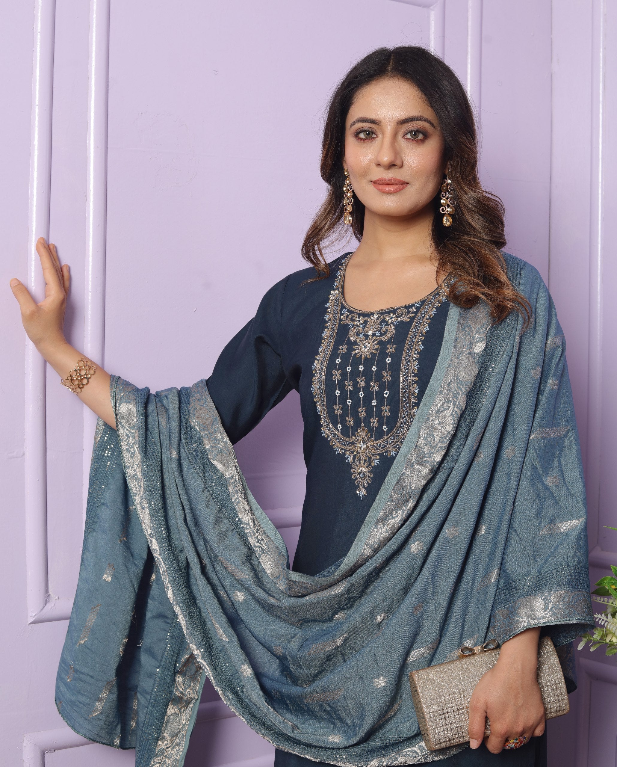 Fantastic Blue Color Salwar Suit Jacquard Dupatta