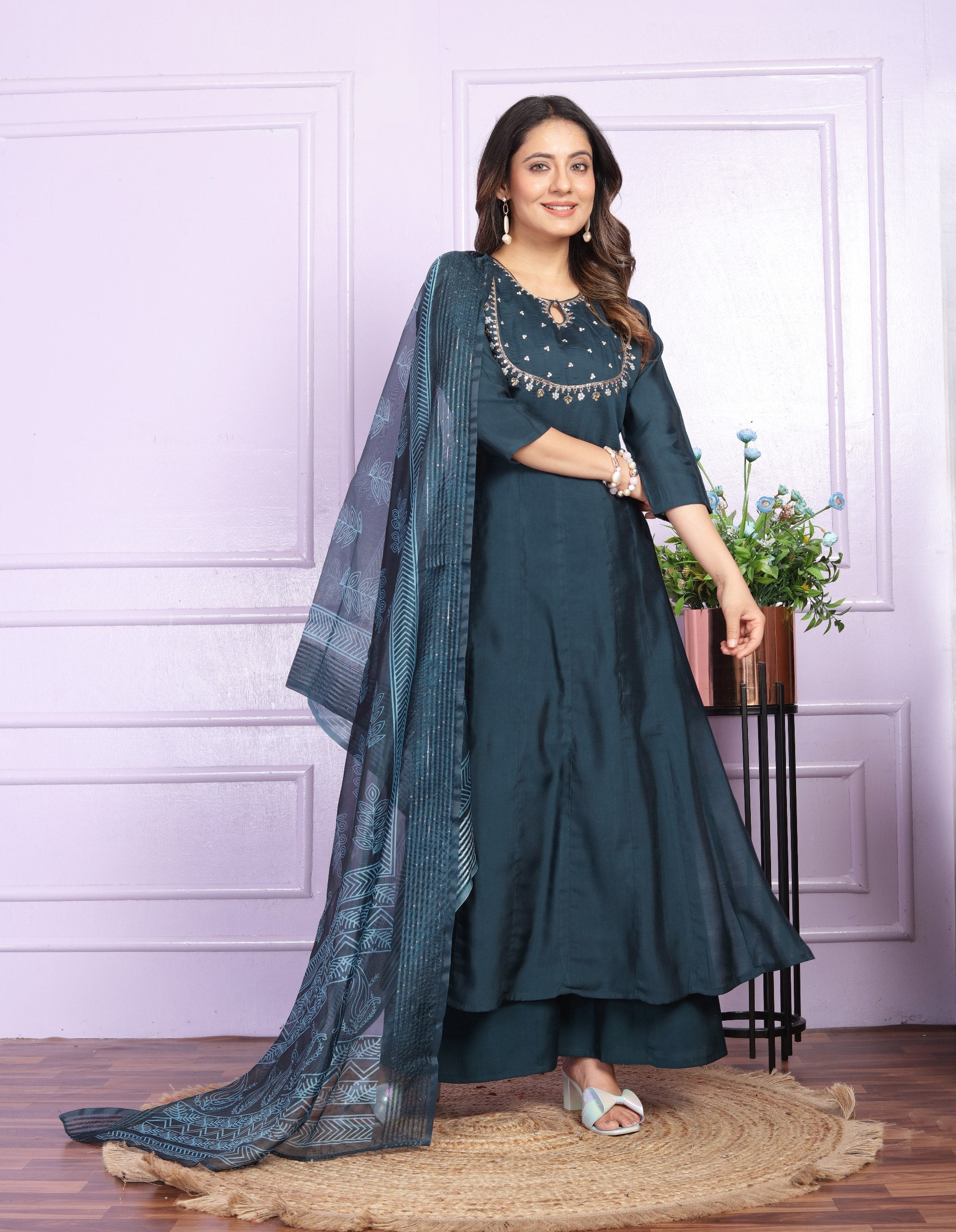 Luxuriant Navy Blue Color Kali Pattern Salwar Suit