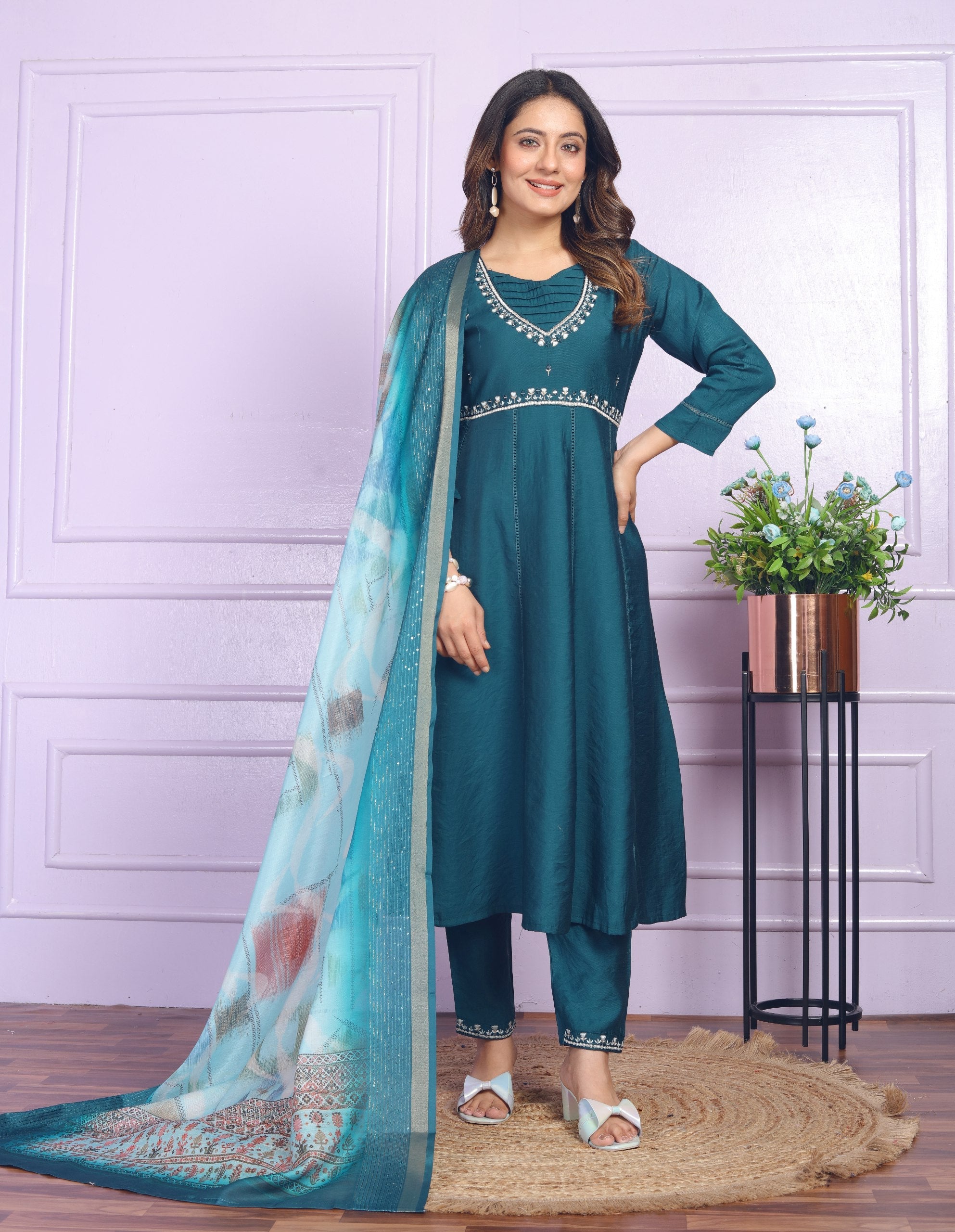 Captivating Work Teal Blue Color Anarkali Suit