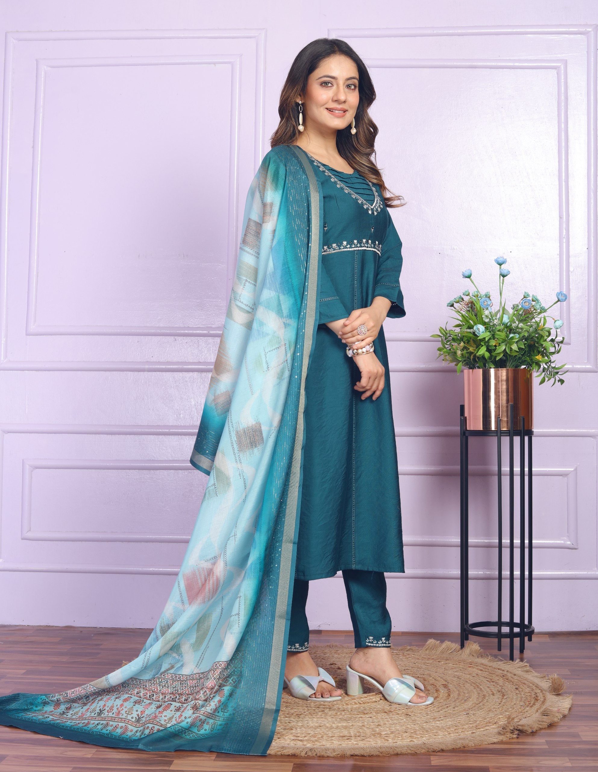 Captivating Work Teal Blue Color Anarkali Suit