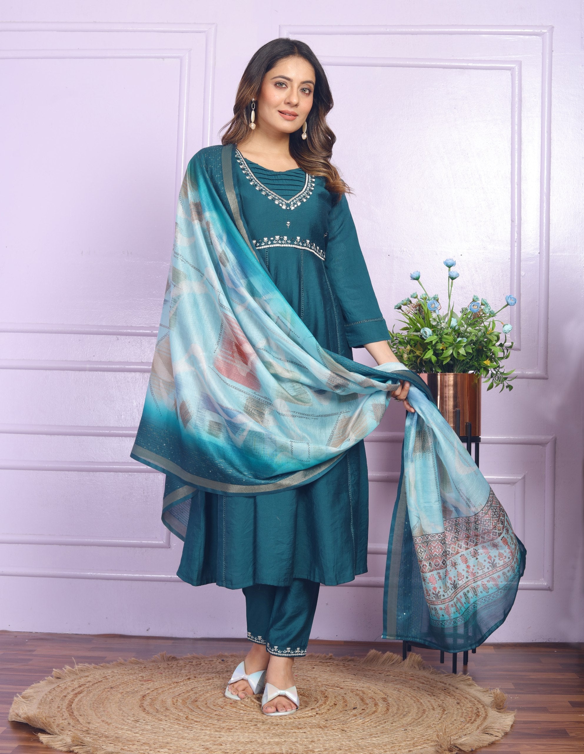 Captivating Work Teal Blue Color Anarkali Suit